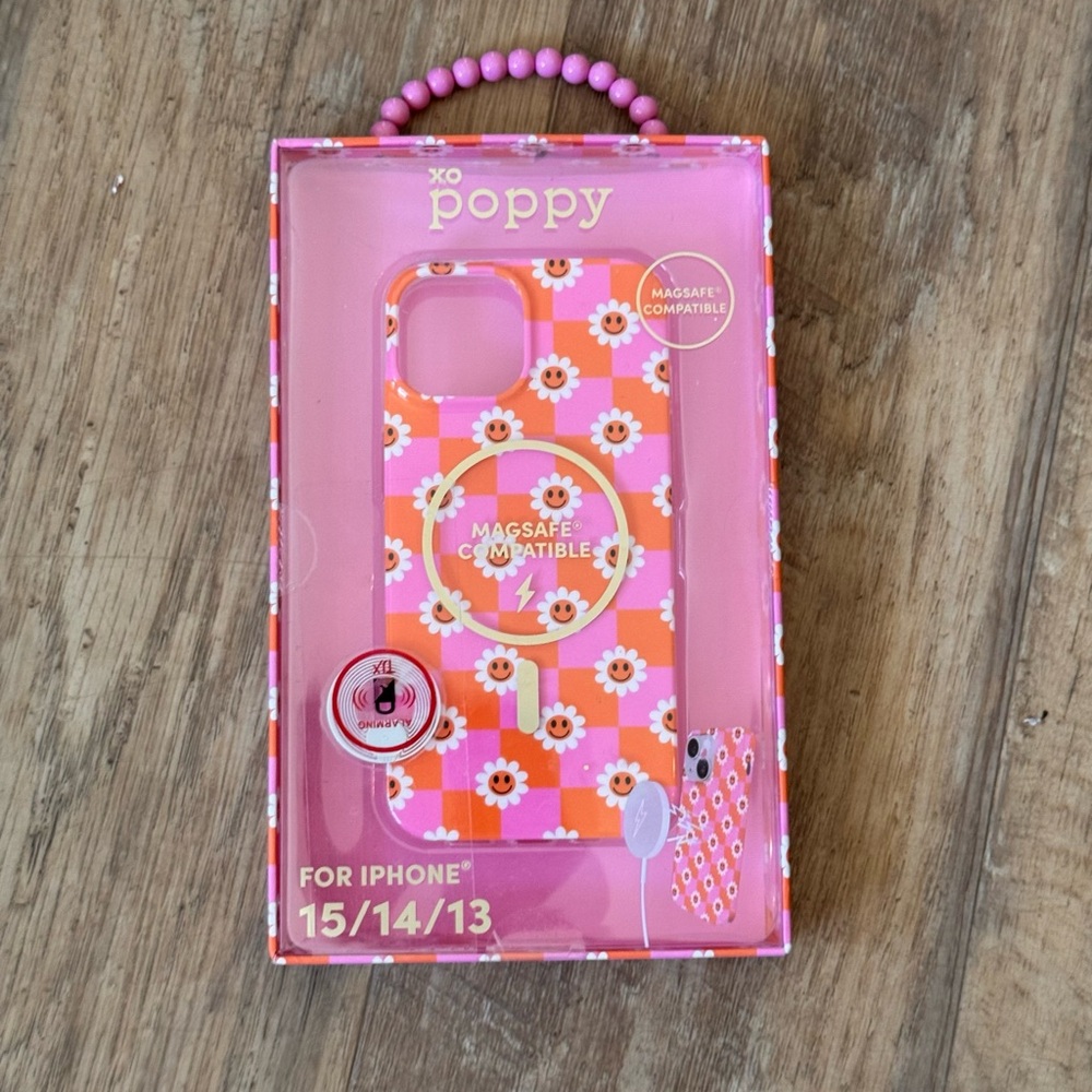 XO Poppy iPhone 15/14/13 Floral Case and magnetic card holder - Picture 2 of 6